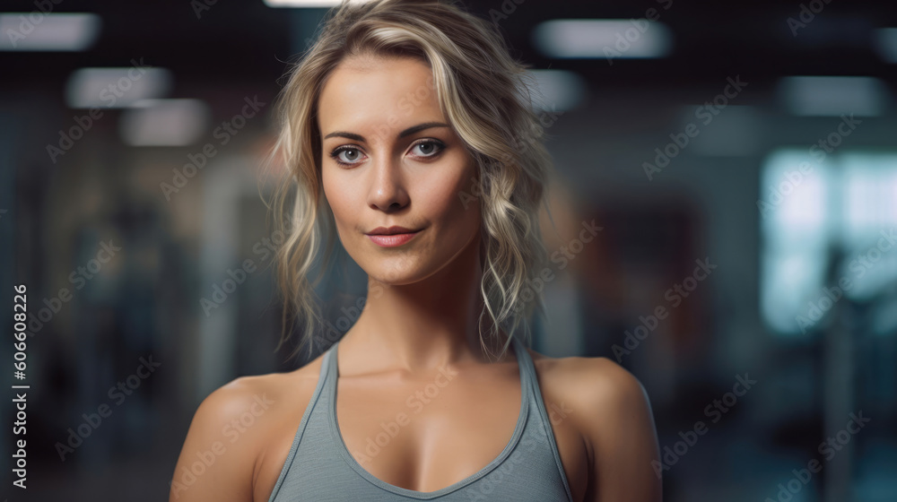 Beautiful young woman in s sports outfit in a gym  - made with Generative AI tools