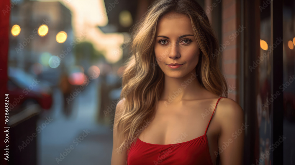 Beautiful blonde in the streets - made with Generative AI tools