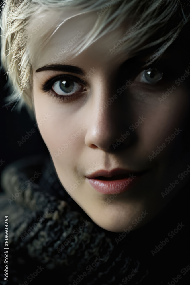 Fototapeta premium Stylish young blonde close up shot - made with Generative AI tools
