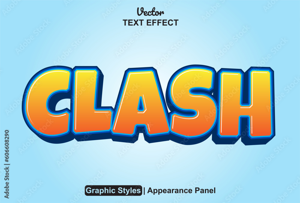 clash text effect with orange graphic style and editable.