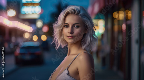 Beautiful blonde in the streets - made with Generative AI tools