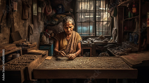 スラム街でモノを売る貧困層のアジア人女性
 photo