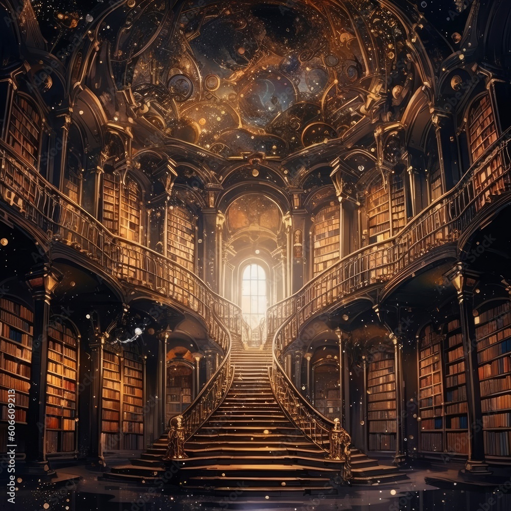 Fototapeta premium an old building with many books on Generative Ai