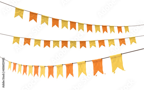 BANDEIROLAS AMARELO E LARANJA FRENTE E LADO PARA FESTA JUNINA DE S√ÉO JO√ÉO 3D RENDER