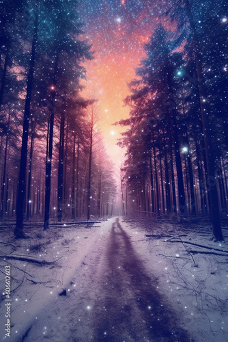 Winter forest at dusk background. AI genrative © SANGHYUN