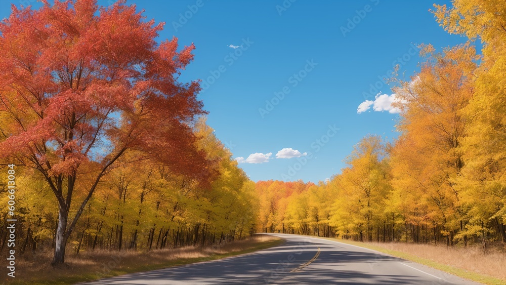 A Tasteful View Of A Road With Trees In The Fall