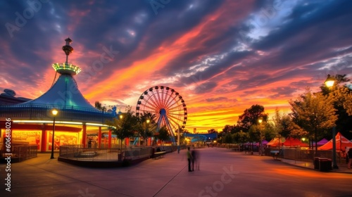 beautiful twilight sky above an amusement park generative ai