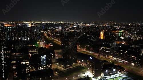 Wallpaper Mural Night Panorama of Rotterdam, Netherlands. Rotterdam, The Netherlands - Aprill, 2023: City Scape, Torontodigital.ca