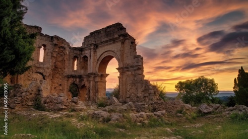 beautiful twilight sky above an ancient ruins generative ai