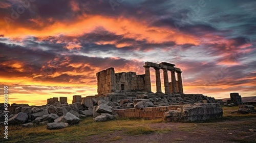 beautiful twilight sky above an ancient ruins generative ai