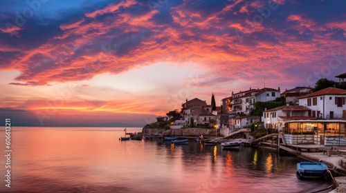 beautiful twilight sky above a coastal village generative ai © ThisDesign