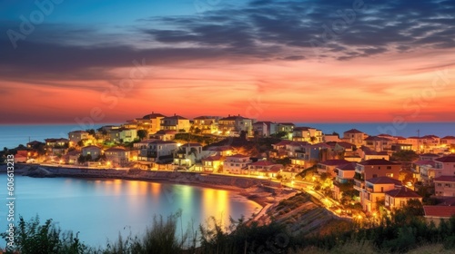 beautiful twilight sky above a coastal village generative ai © ThisDesign