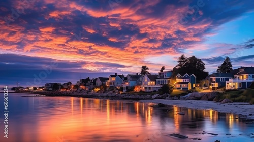 beautiful twilight sky above a coastal village generative ai