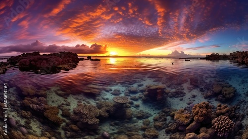 beautiful twilight sky above a coral reef generative ai