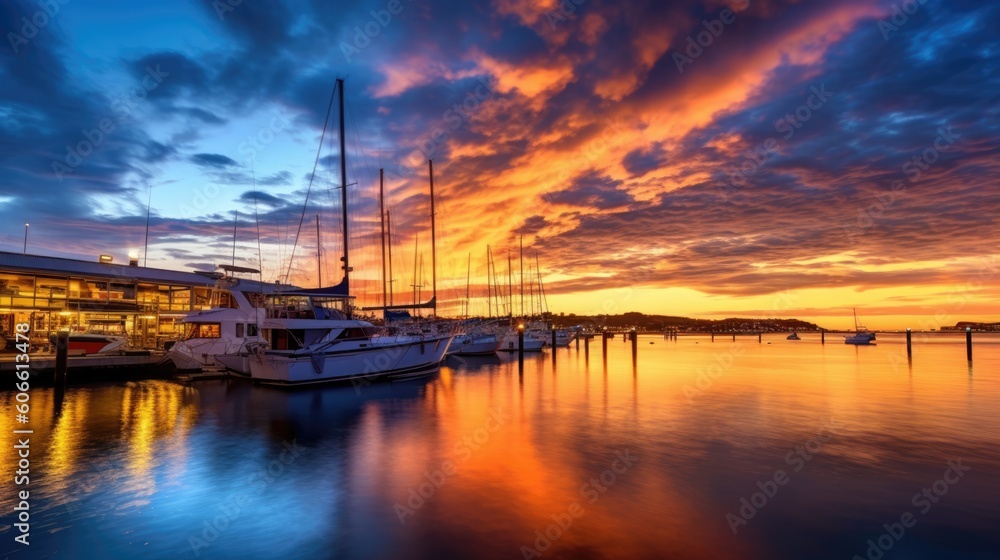 beautiful twilight sky above a harbor. generative ai beautiful twilight sky above a harbor. generative ai