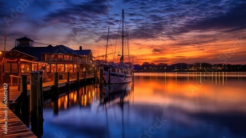 beautiful twilight sky above a harbor. generative ai © ThisDesign