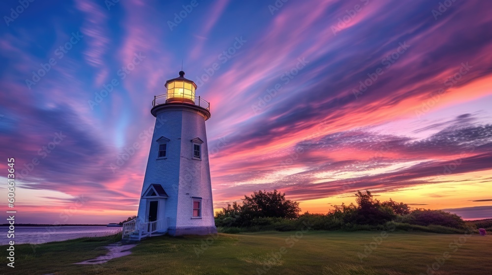 beautiful twilight sky above a lighthouse generative ai