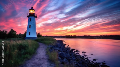 beautiful twilight sky above a lighthouse generative ai