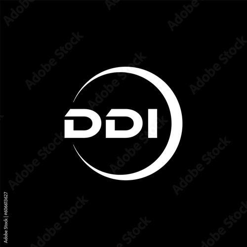 DDI letter logo design with black background in illustrator, cube logo, vector logo, modern alphabet font overlap style. calligraphy designs for logo, Poster, Invitation, etc. photo