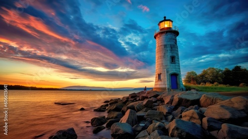 beautiful twilight sky above a lighthouse generative ai © ThisDesign