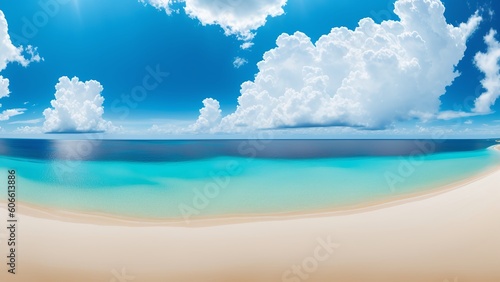An Expressive View Of A Beach With A Blue Sky And Clouds 
