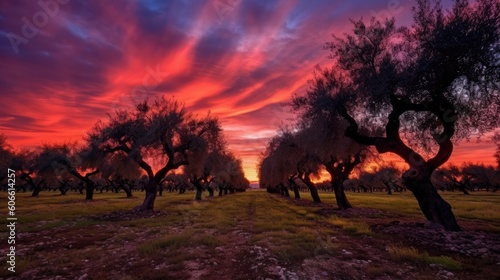 beautiful twilight sky above in an olive grove generative ai © ThisDesign