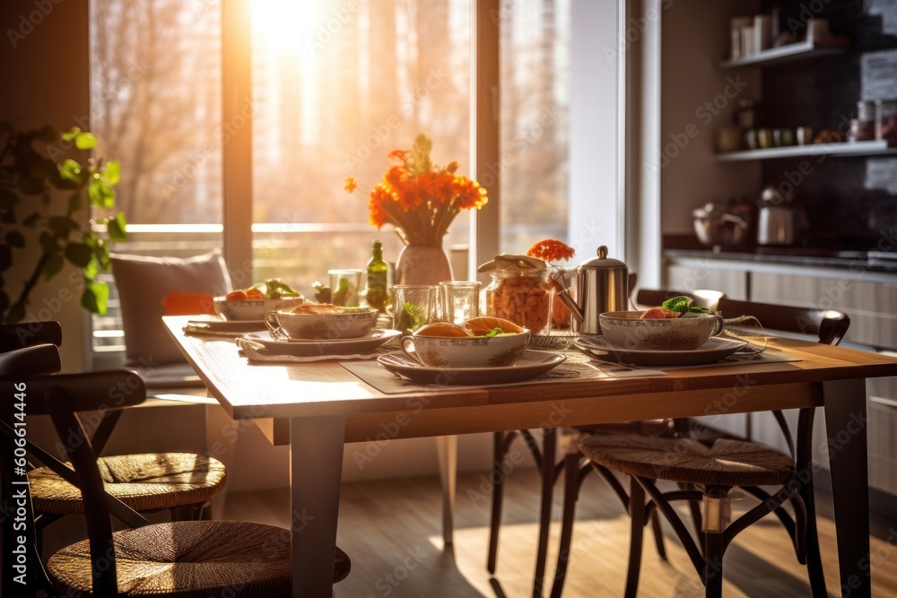 Obraz premium professional catalog image with full dining room table Cinematic Editorial Photography