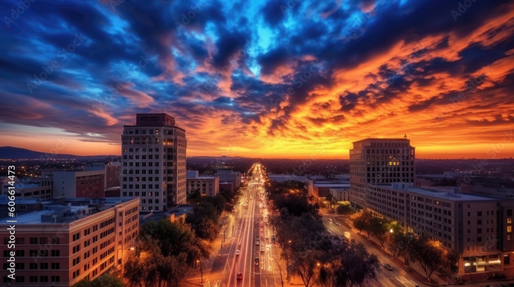 Fototapeta premium beautiful twilight sky in an urban cityscape generative ai