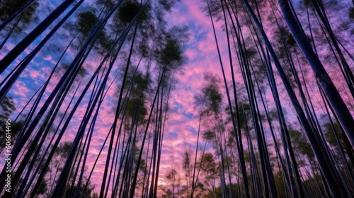 beautiful twilight sky in a bamboo forest generative ai
