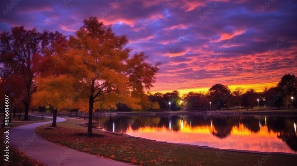 beautiful twilight sky in a city park generative ai