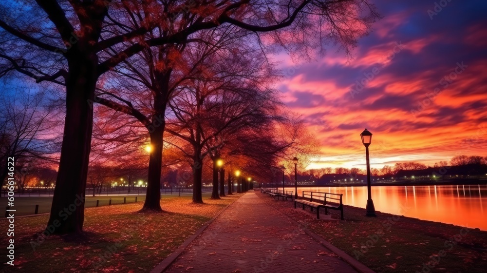 beautiful twilight sky in a city park generative ai