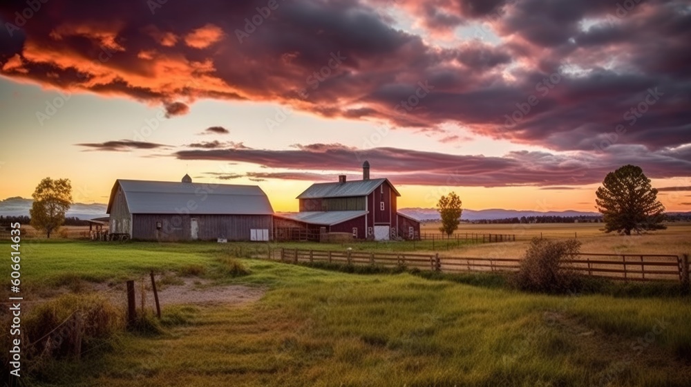 beautiful twilight sky in a farm landscape generative ai beautiful twilight sky in a farm landscape generative ai