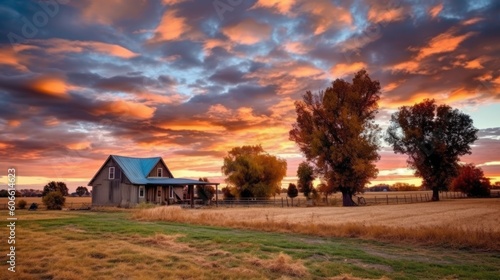 beautiful twilight sky in a farm landscape generative ai