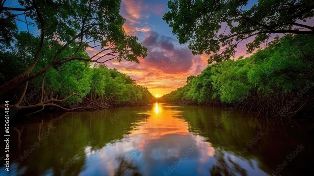 beautiful twilight sky in a mangrove forest generative ai beautiful twilight sky in a mangrove forest generative ai