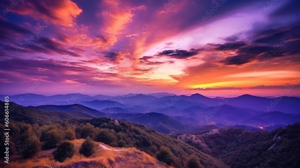 beautiful twilight sky in a mountain generative ai