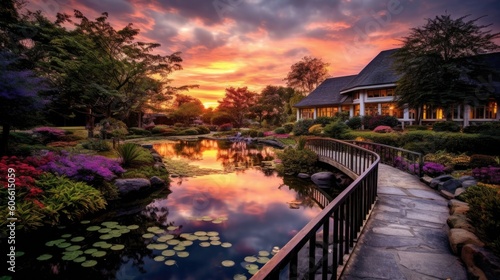 beautiful twilight sky in a serene garden generative ai © ThisDesign