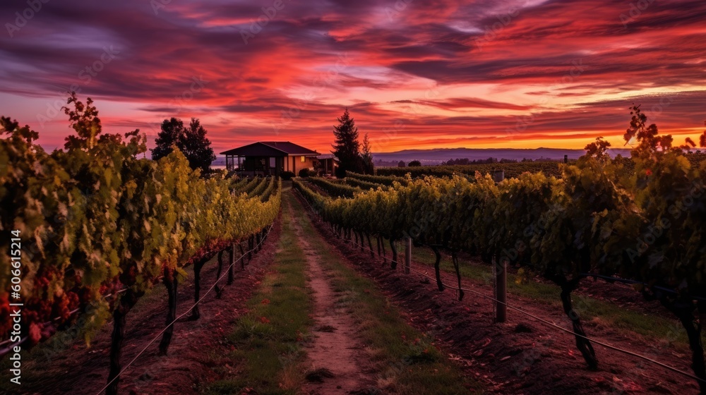 beautiful twilight sky in a vineyard generative ai