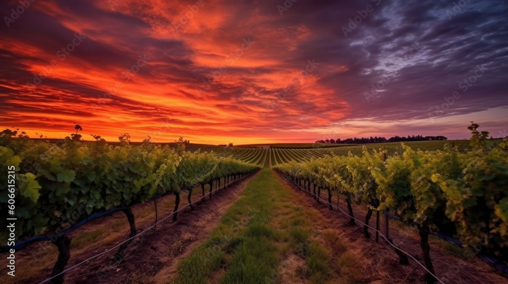 Fototapeta premium beautiful twilight sky in a vineyard generative ai