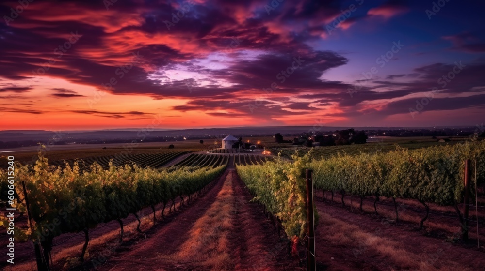 beautiful twilight sky in a vineyard generative ai