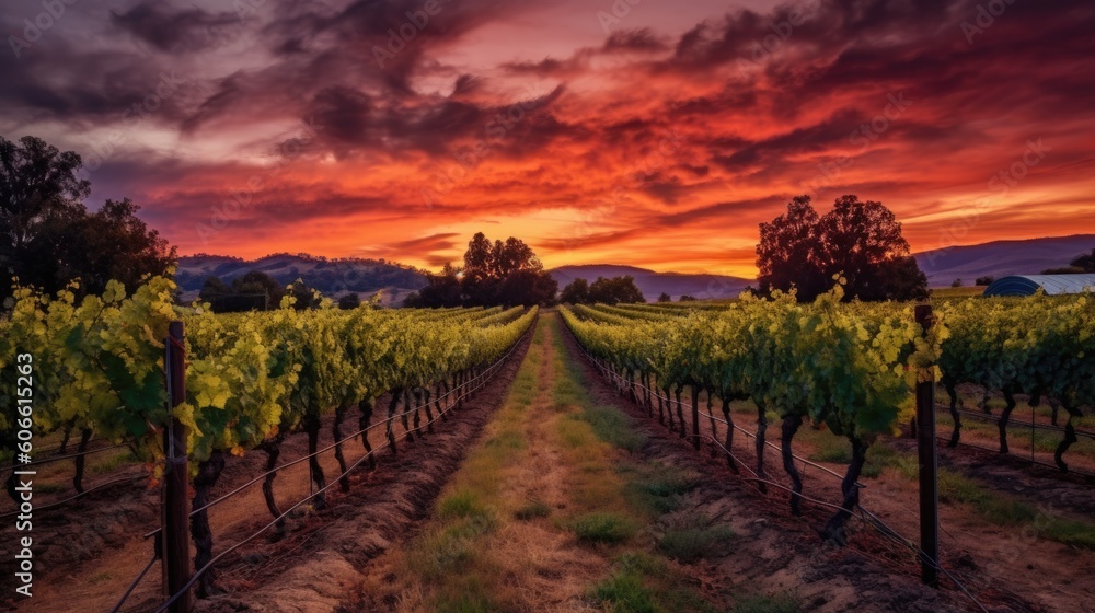Fototapeta premium beautiful twilight sky in a vineyard generative ai