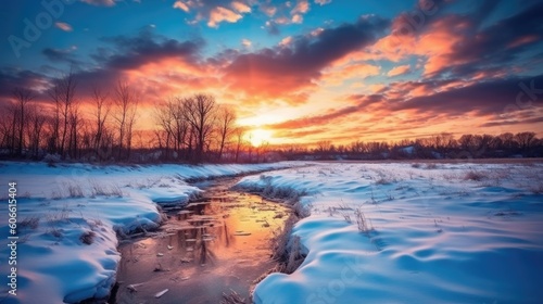 beautiful twilight sky in a winter landscape generative ai