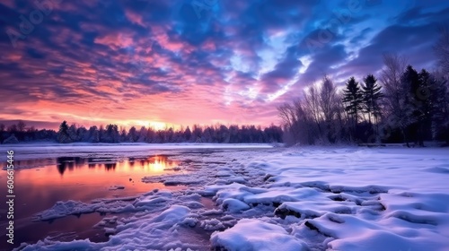 beautiful twilight sky in a winter landscape generative ai