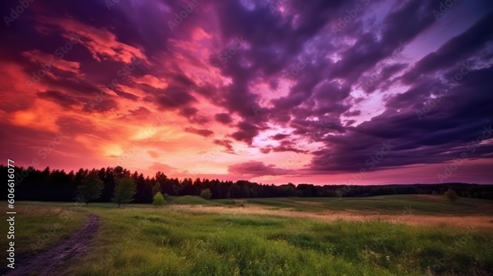 beautiful twilight sky over a meadow generative ai