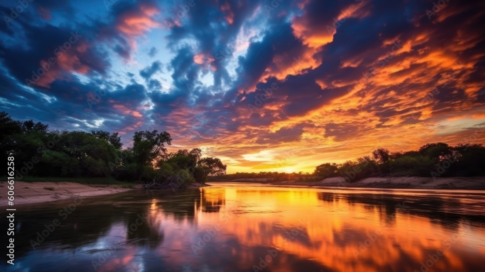 beautiful twilight sky over a river generative ai