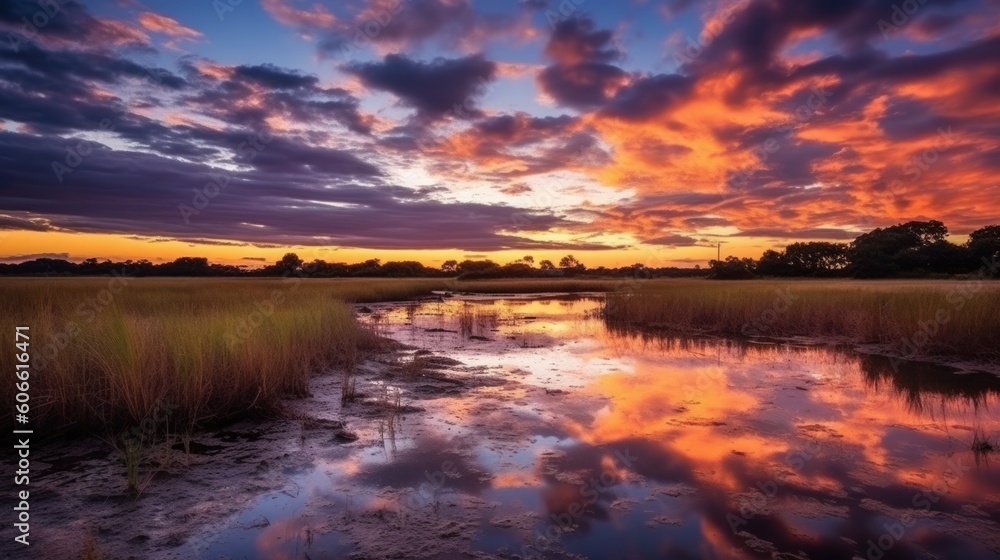 beautiful twilight sky over marshlands generative ai
