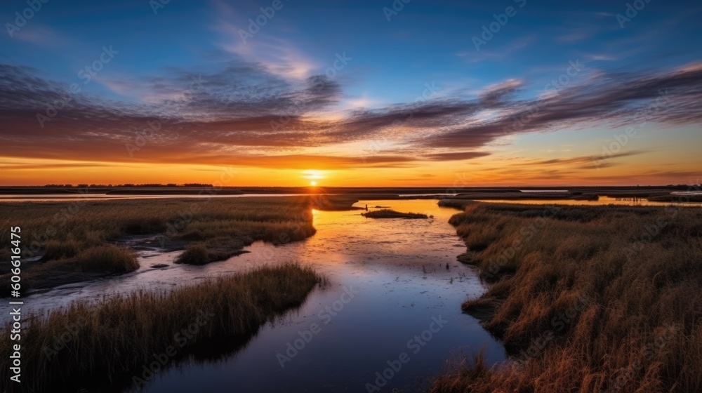 beautiful twilight sky over marshlands generative ai