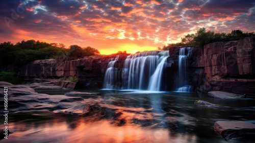 beautiful twilight sky over a waterfall generative ai © ThisDesign
