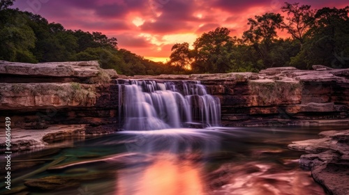 beautiful twilight sky over a waterfall generative ai