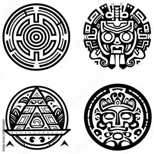 Mayan Aztec  ethnic black and white seamless pattern tattoo seamless ornament vector graphic