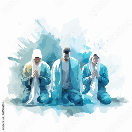 Watercolor vector illustration prayer, priest, nun, bible, disciples illustration series